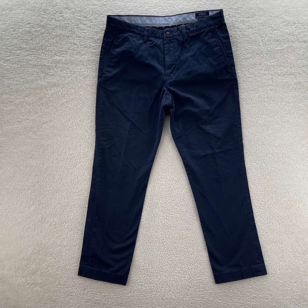 Polo Ralph Lauren Chino Pants Mens 35x32 Blue Stretch Straight Preppy Office
